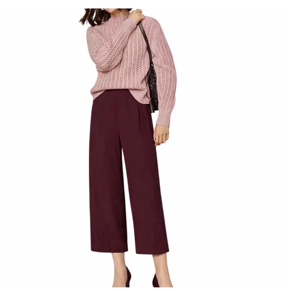 Ann Taylor Pants - ANN TAYLOR Wide Leg Crop Pants Size 10 Burgundy NEW High Rise Trousers Career